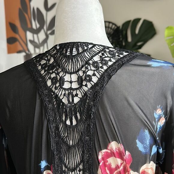 NWOT L.I.F.E Sheer Floral Dress Layering Cover High Low Black Retro Feminine - Picture 4 of 10